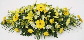 Yellow and White casket spray